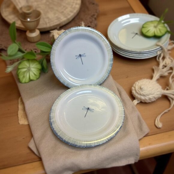 4 Portmeirion Studio Lakeside Dinner Plates Dragonfly Narrow Rim Dishwasher Micr - Picture 1 of 7